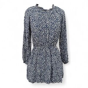 Boden Blue & Whote Polka Dot Long Sleeves Dress High Ruffled Neck Size 13-14Y